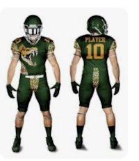 a green and gold football uniform with the number 10 on it
